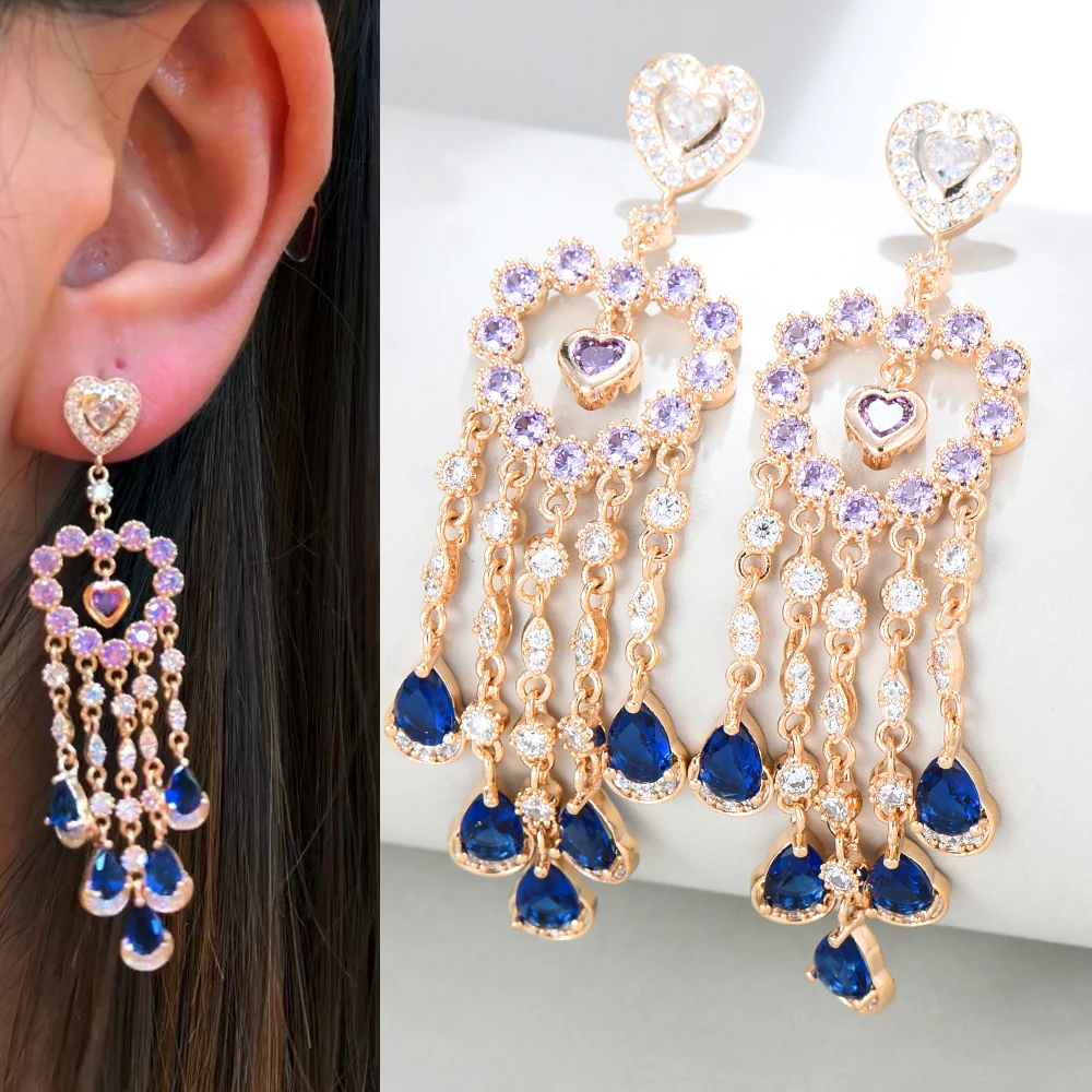 Missvikki Lolita Style Heart Tassel Drop Earrings For Women Bridal Wedding Party Daily Trendy Sweet Romantic JewelryHigh Quality