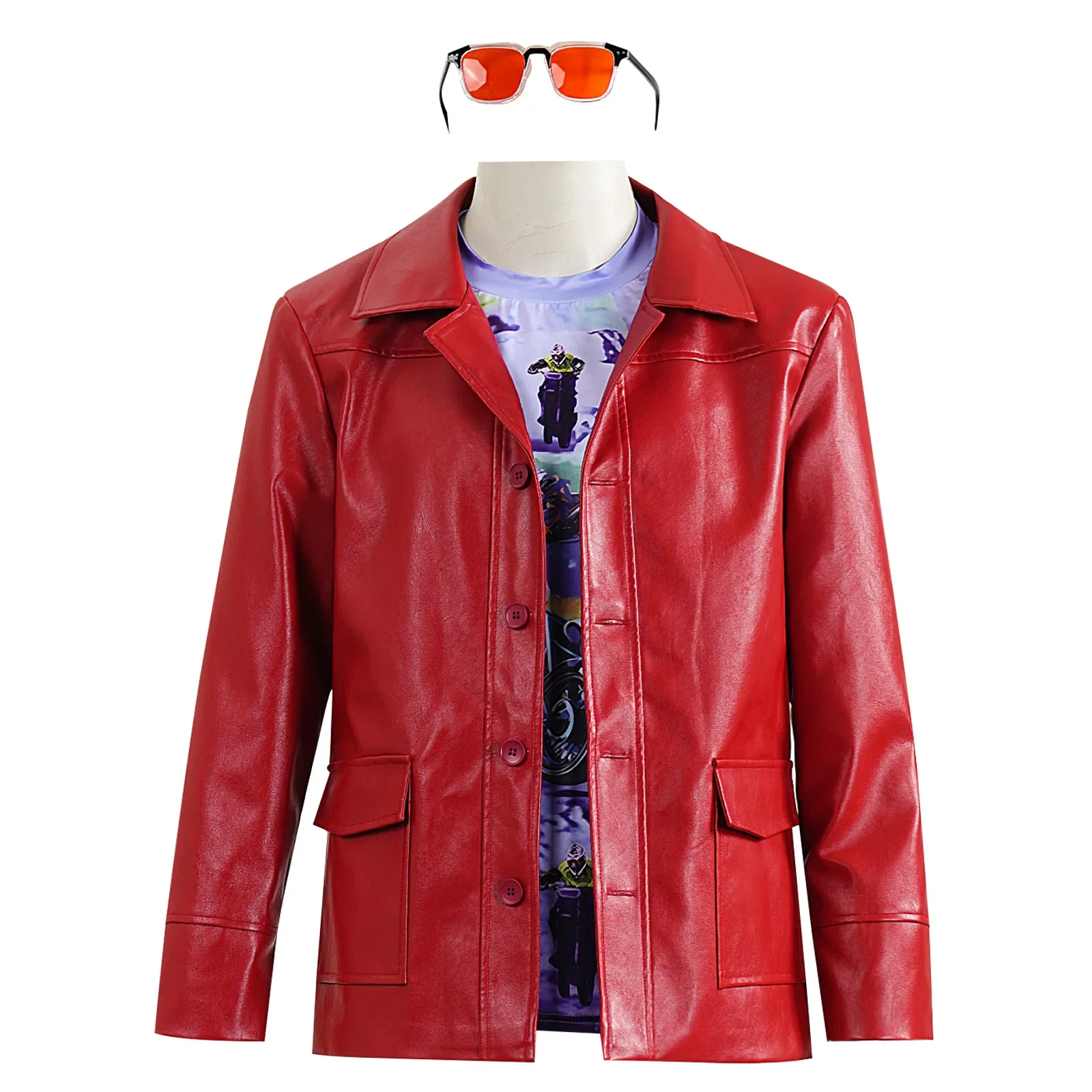 Fight Club Tyler Jacket Cosplay Costume Movie Durden Leather Coat with Shirt Glasses Halloween Carnival Party Suit Man Adults