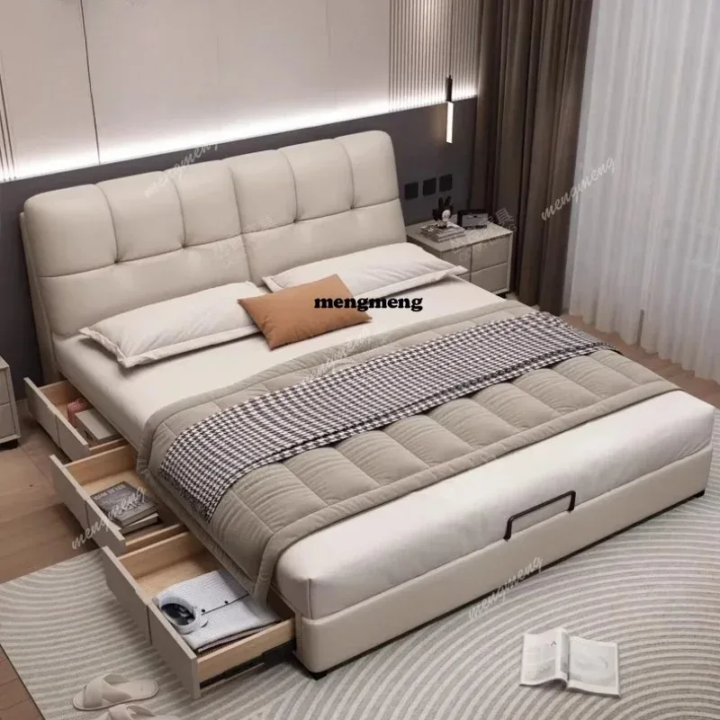 

Leather Deluxe Bed Headboard Modern Home Double Bed Storage Drawers Lounge Cama De Lujo Para Dormitorio Bedroom Accessories