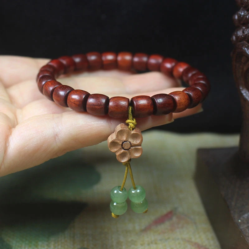 

Браслет из замбийского палисандра прямой формы с подвеской в виде цветка из персикового дерева, натуральный стиль, унисекс, аксессуар для рук.