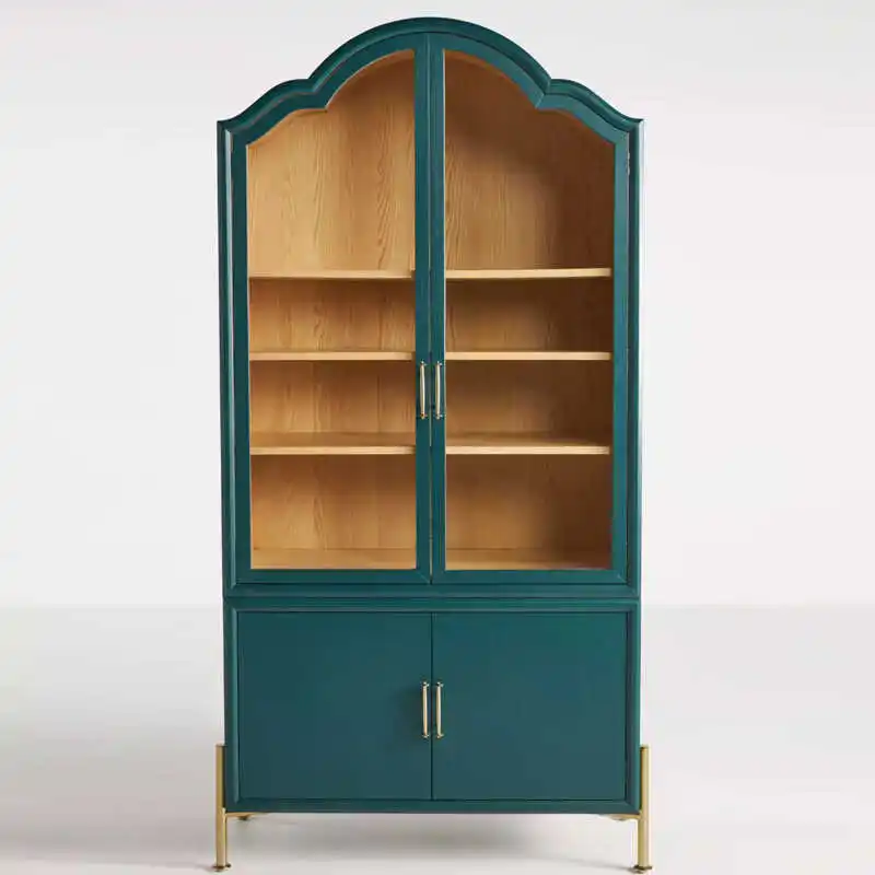

Solid Wood French Retro Wine Cabinet Double Door Glass Sideboard Living Room Storage Display Sideboard