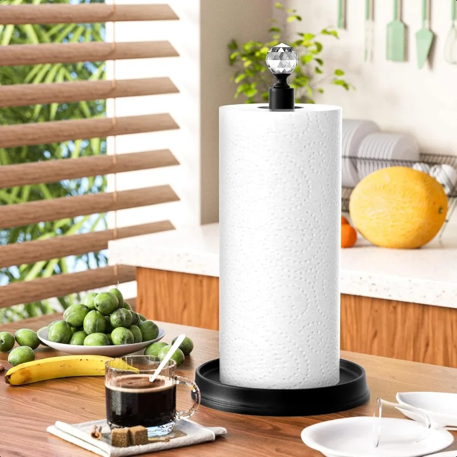 Toallero de papel con cabeza de cristal, soporte de toalla de papel de acero para encimera, soporte de toalla de papel negro para encimeras de cocina, barras D