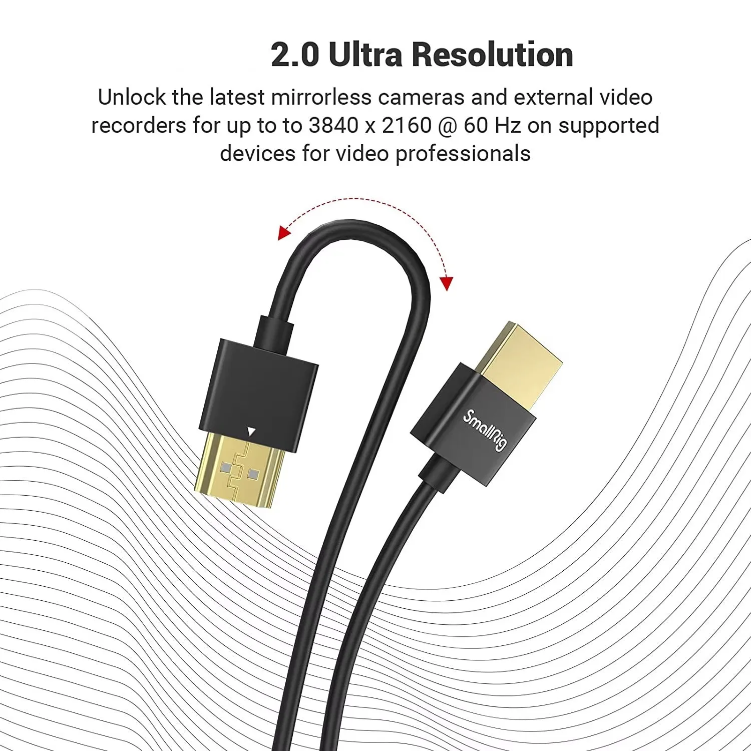 كابل SmallRig Ultra Slim 4K متوافق مع HDMI 60 هرتز 2.0 33/55 سم لـ DSLR/شاشة/جهاز إرسال واستقبال الفيديو اللاسلكي 2957/2956