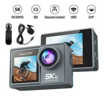 Upgraded action camera 5K 4K60FPS Dual IPS Touch LCD EIS WiFi 170° 30M Waterproof 5X Zoom Wireless Professional Sports Camera