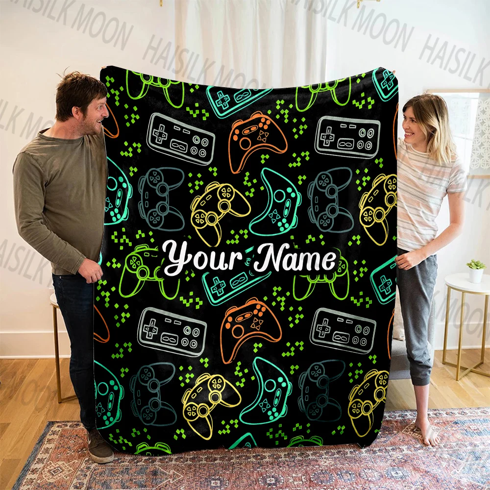 (Nome memo u) nome personalizado cobertor controlador de jogo alça impressão cobertor quente e confortável para adultos crianças presentes