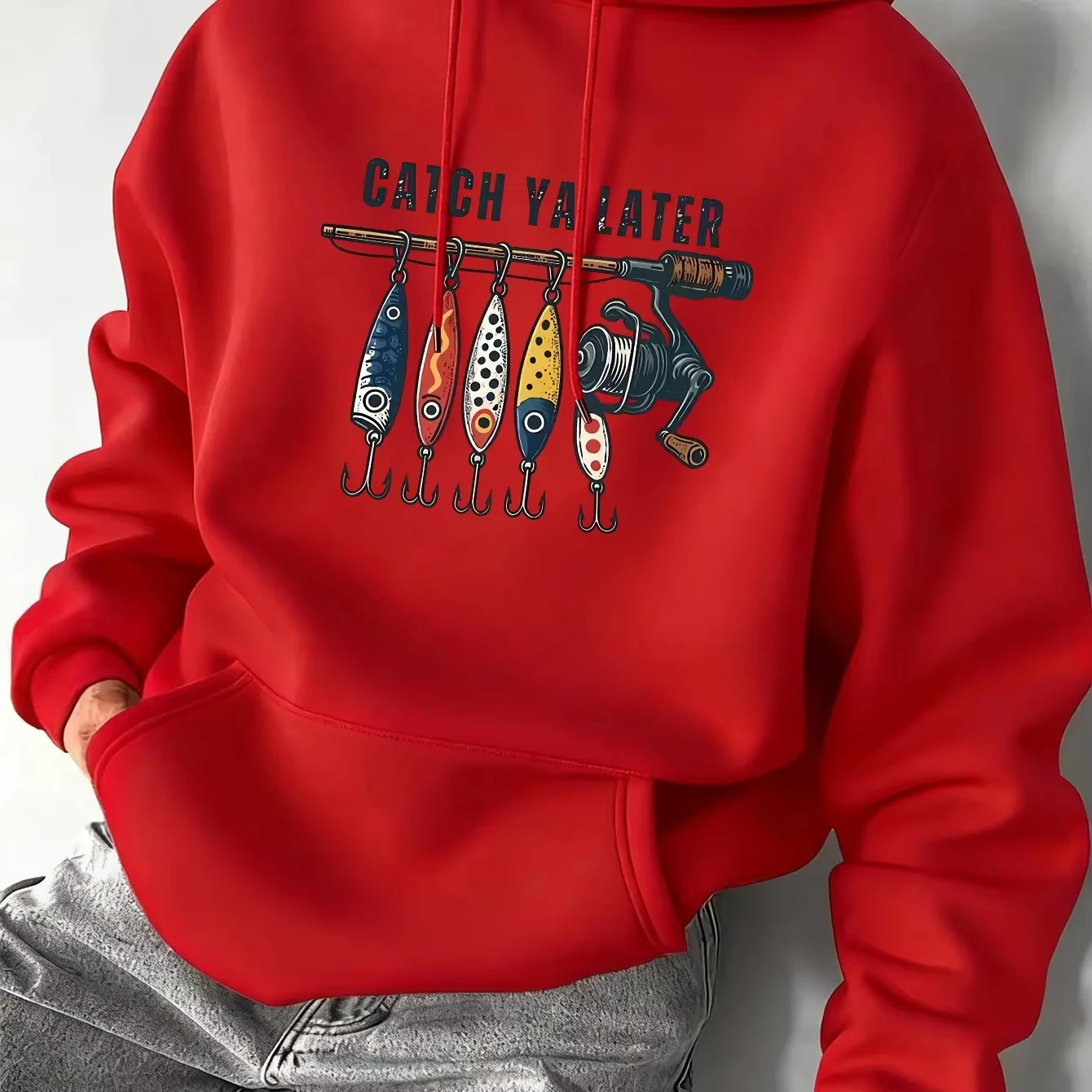 2026 New Model Lure Fishing Rod Printed Hooded Sweatshirt for Men and Women - Loose-Fitting Crewneck Warmth-Resistant Top Coat