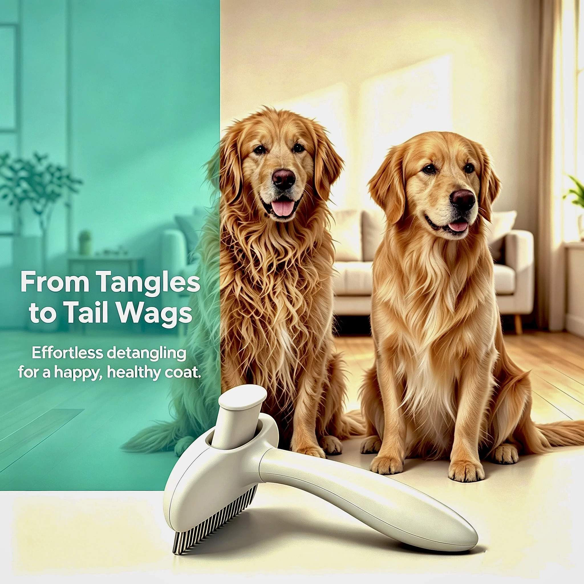 Rotating Pet Grooming Rake Double Row Stainless Pins Self Cleaning One Click Hair Removal Dematting Comb for Long Hair Dogs Cats