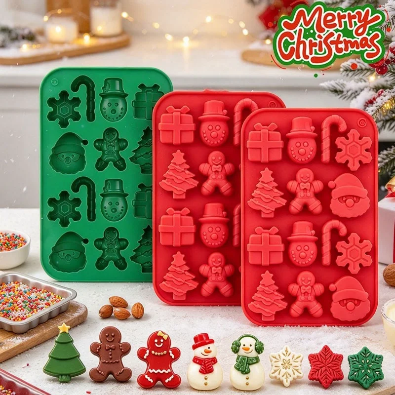 1-20PCS Christmas Silicone Mold Santa Claus Gingerbread Man Tree Shape Baking Pan for Chocolate Soap DIY Craft Home Decor