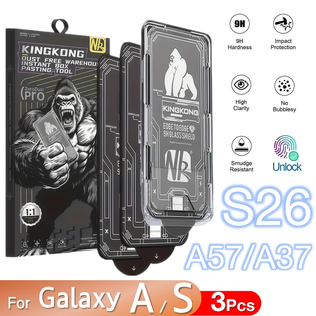 

3Pcs For Samsung Galaxy A57 A37 A56 A26 A55 A35 S26 Ultra S25 S24 S23 S22 Plus 5G Screen Tempered Glass Protective No Dust 9H