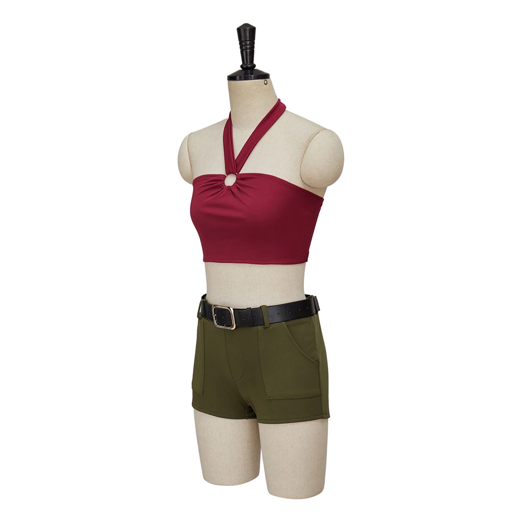 Anime Total Drama Heather Cosplay Costume Red Halterneck Crop Top Army Green Shorts Suit Women Halloween Carnival Party Outfits