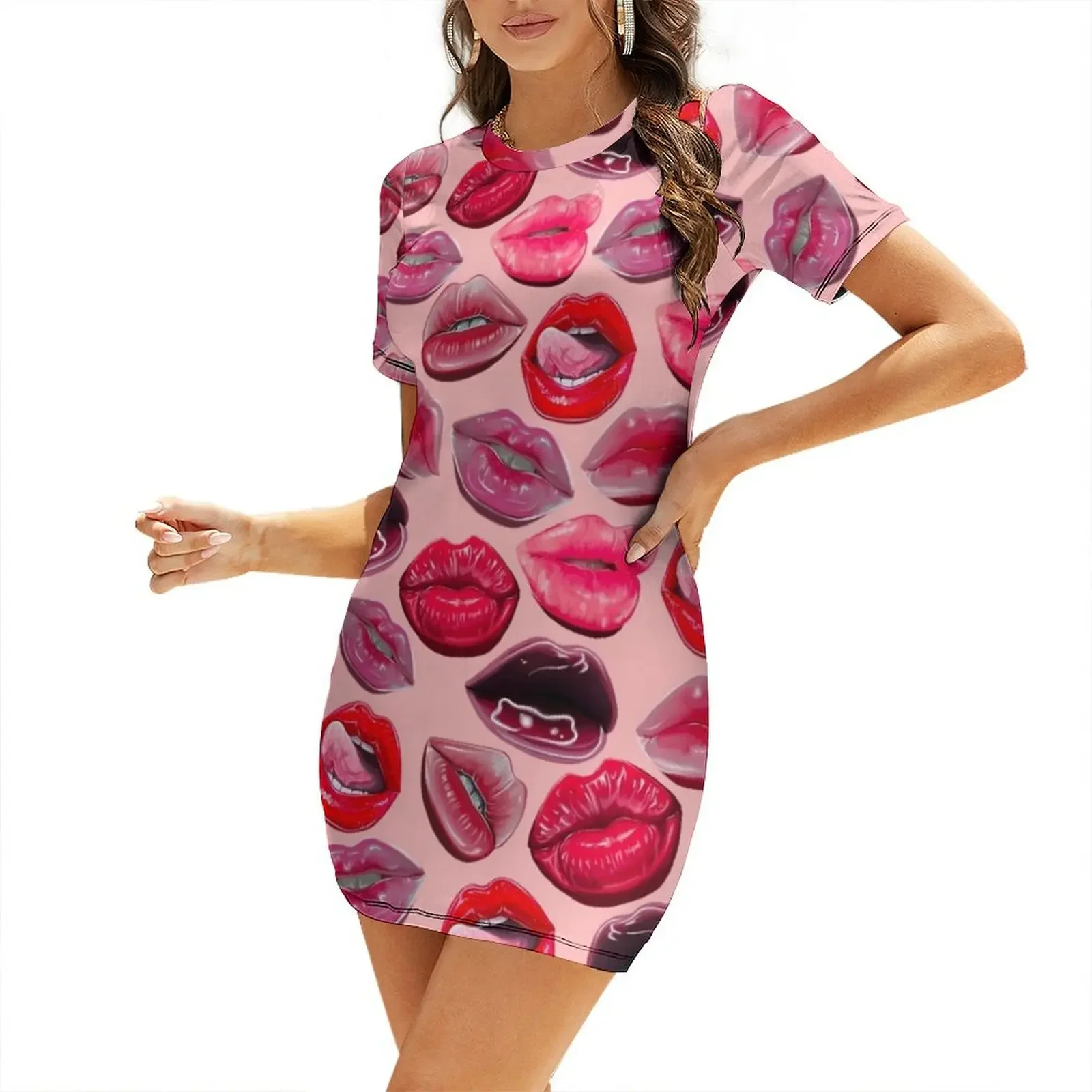 

Lots of Lips Short-Sleeved Dress evening dress woman african dresses for woman summer women's dress 2026