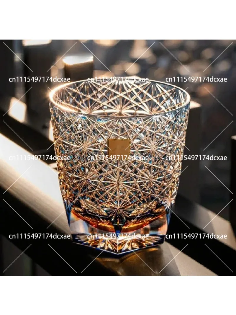 Blue Daisy Crystal Whiskey Glass, Stylish Liquor Cup for Home Bar