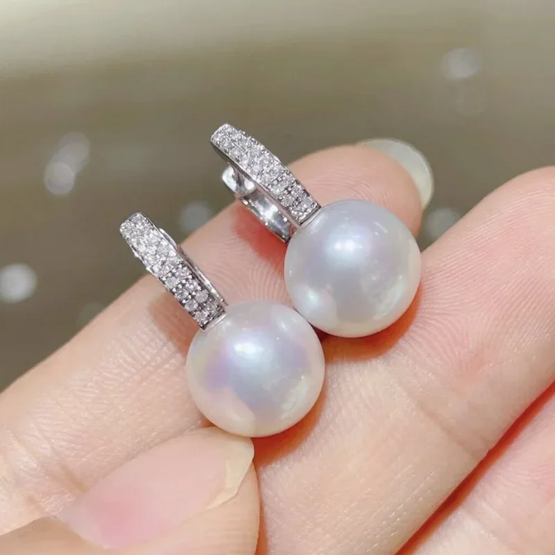 S925 pure silver 11mm pearl earrings luxury micro inlaid ins female earrings silver live sales