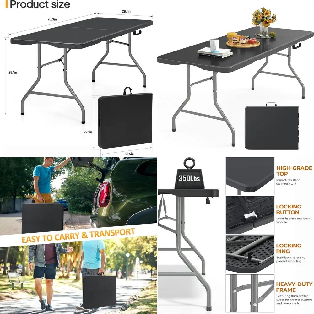 

Portable 6ft Folding Table - Lightweight Plastic with Reinforced Legs for Indoor/Outdoor Use, Ideal for Parties, BBQs, Weddings,