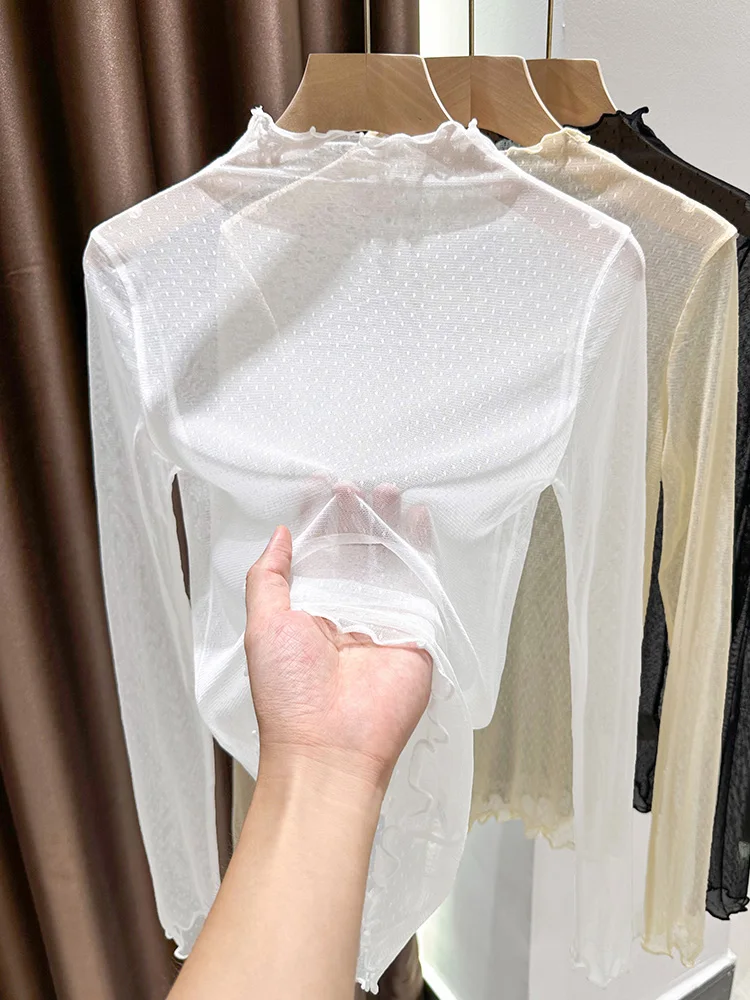 

Women's Lace Me Base irt ter Ne Hollow out Design Commute Sle Long Sve Color Top for Spring Autumn