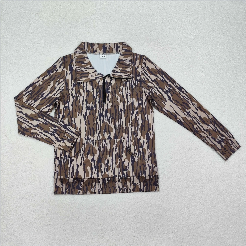 

New Fashion Adult Clothing Women Pullovers Tops Long Sleeve Green Camo Long Sleeve Tee Shirts Adult Women Zip Pullovers Tops Hot