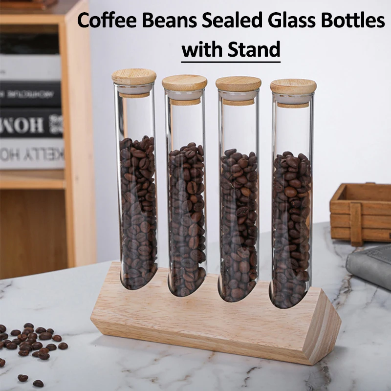 Coffee Beans Storage Container Multifunction Vacuum Sealed Display Rack Espresso Coffee Storage Bottles with 3/4/5/6 Grids Stand