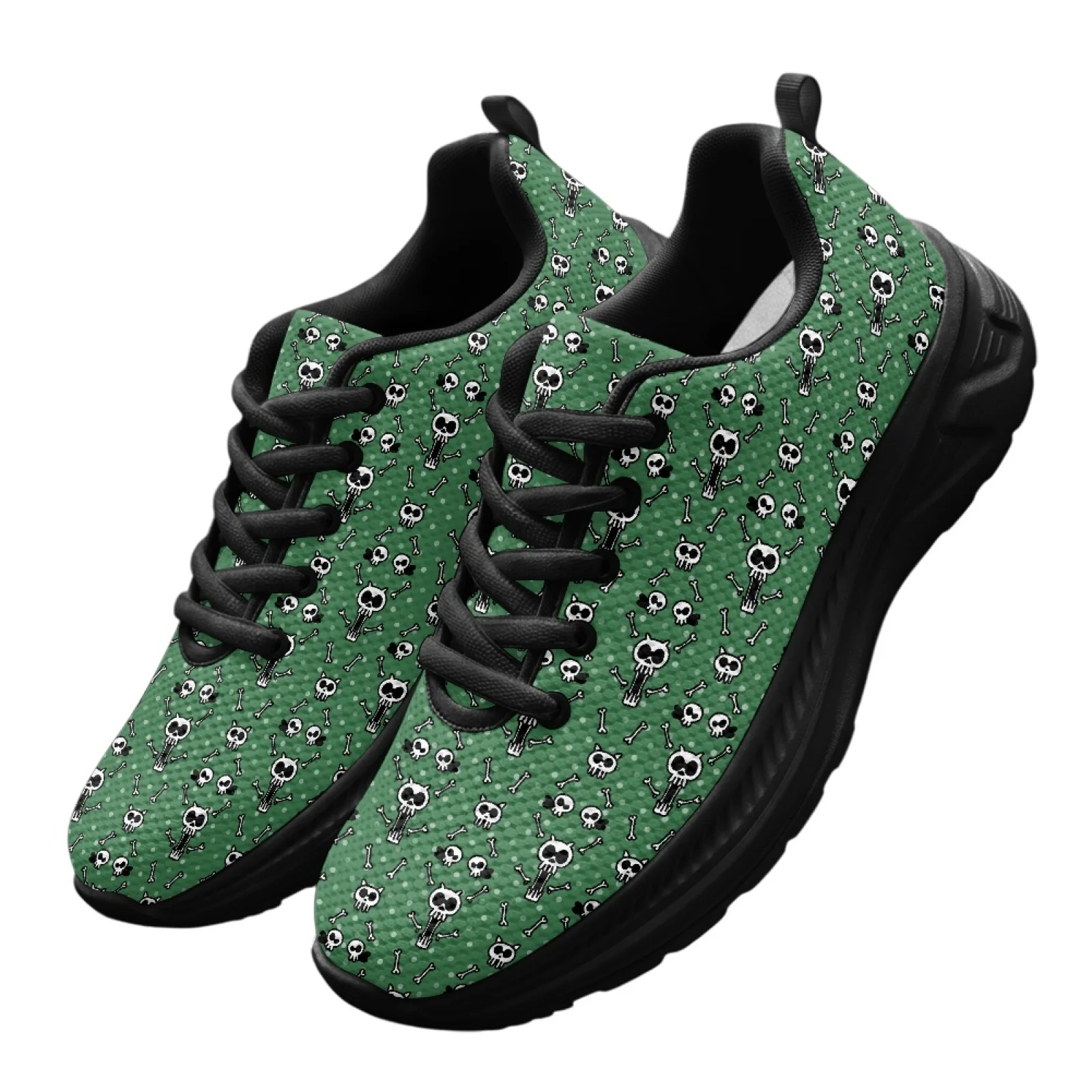 PENSTROLL Comfortable Athletic Sneakers Breathable Running Sneakers for Workout Men Green Skull Bone Pattern