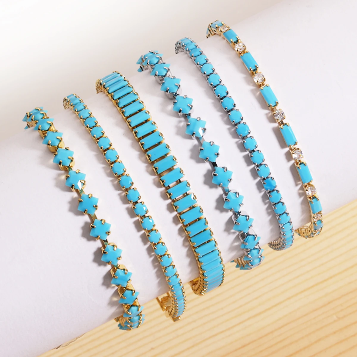 Blue Turquoise Bracelet 18K Gold Plated Waterproof Bracelet Suitable for Everyday Commuting Women Summer Bracelet