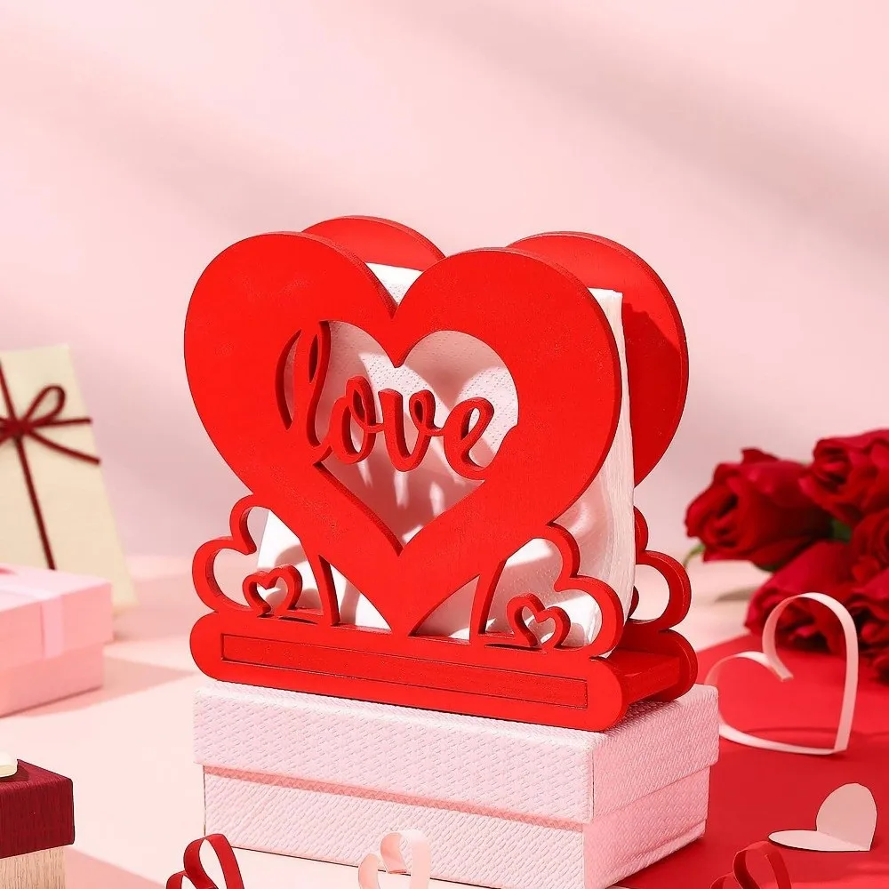 Napkin Box Valentine Day Tissue Box Wooden Ornament Heart of Baryada Valentine Love Wood Tissue Box Red DIY Handmade