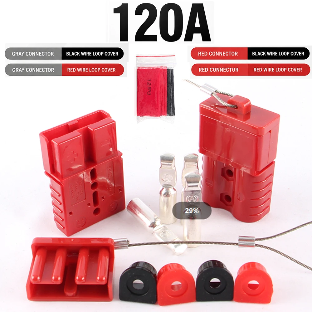 120A High Current Battery Connector Plug with Wire Loop Cover, Quick Disconnect Power Connector Kit with 4 Terminals & Soft Plug