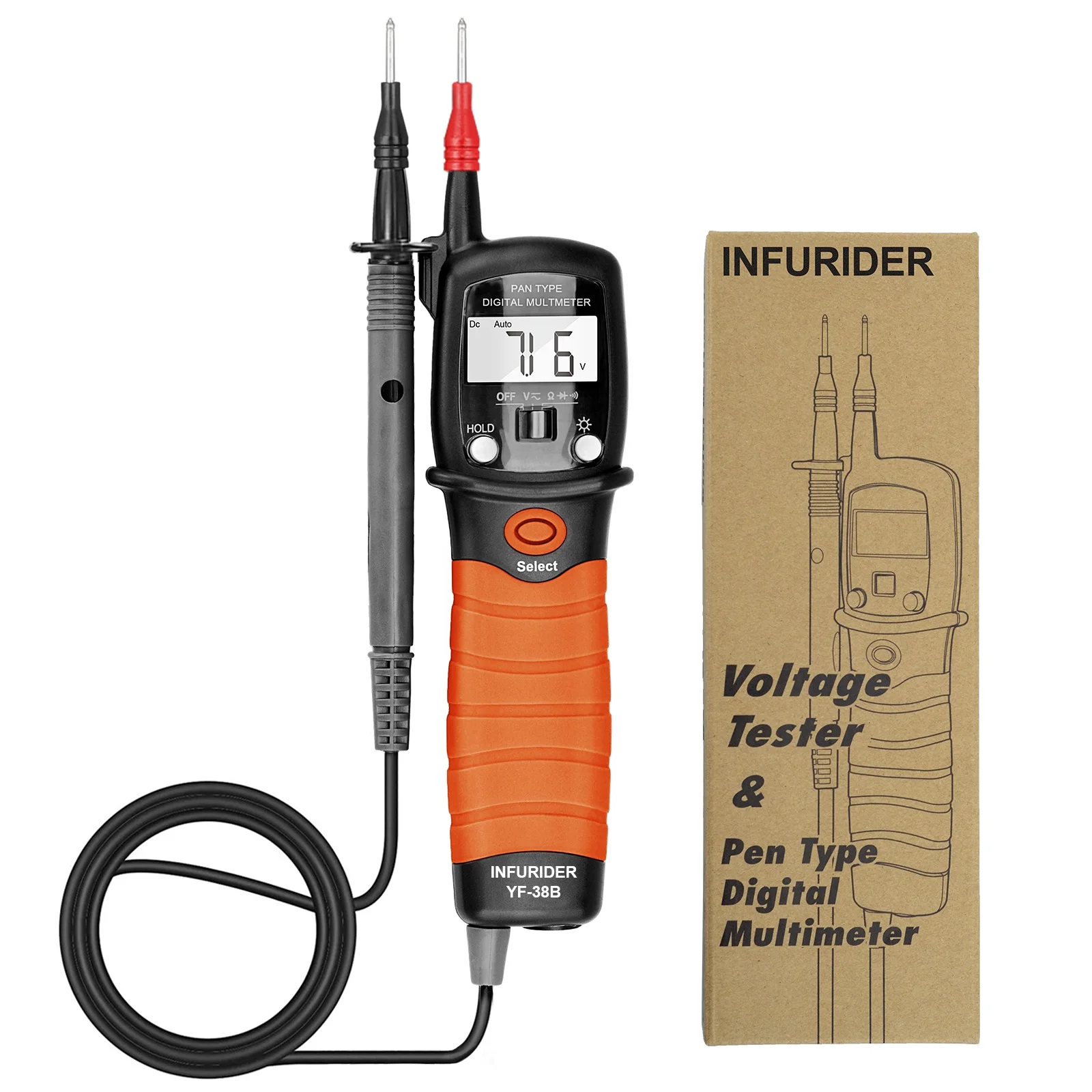 Professional 38B Pen Digital Multimeter for Electricians DC/AC Voltage Resistance Diode Tester with Backlight & Hold Function