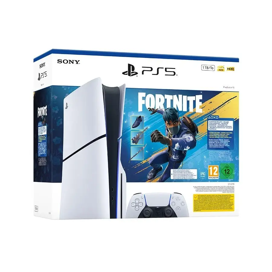 Playstation 5 Slim (lettore), telaio E, 1 TB + pacchetto Fortnite Blooming Chaos