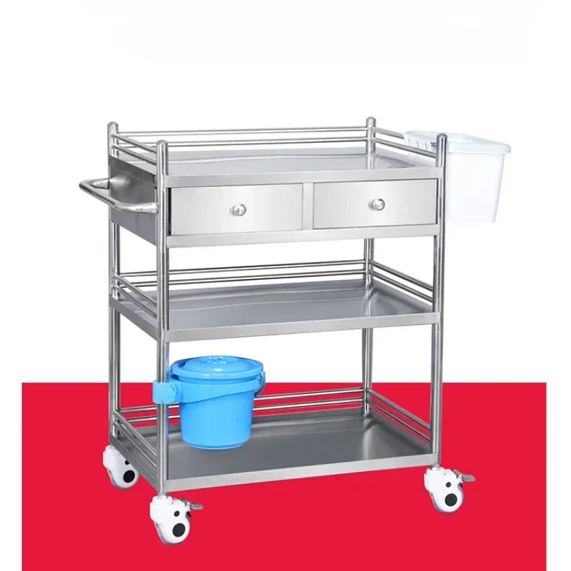 Stainless Steel Treatment Cart Clinic Trolley Operating Room Equipment Storage Beauty Instruments Cart Durable