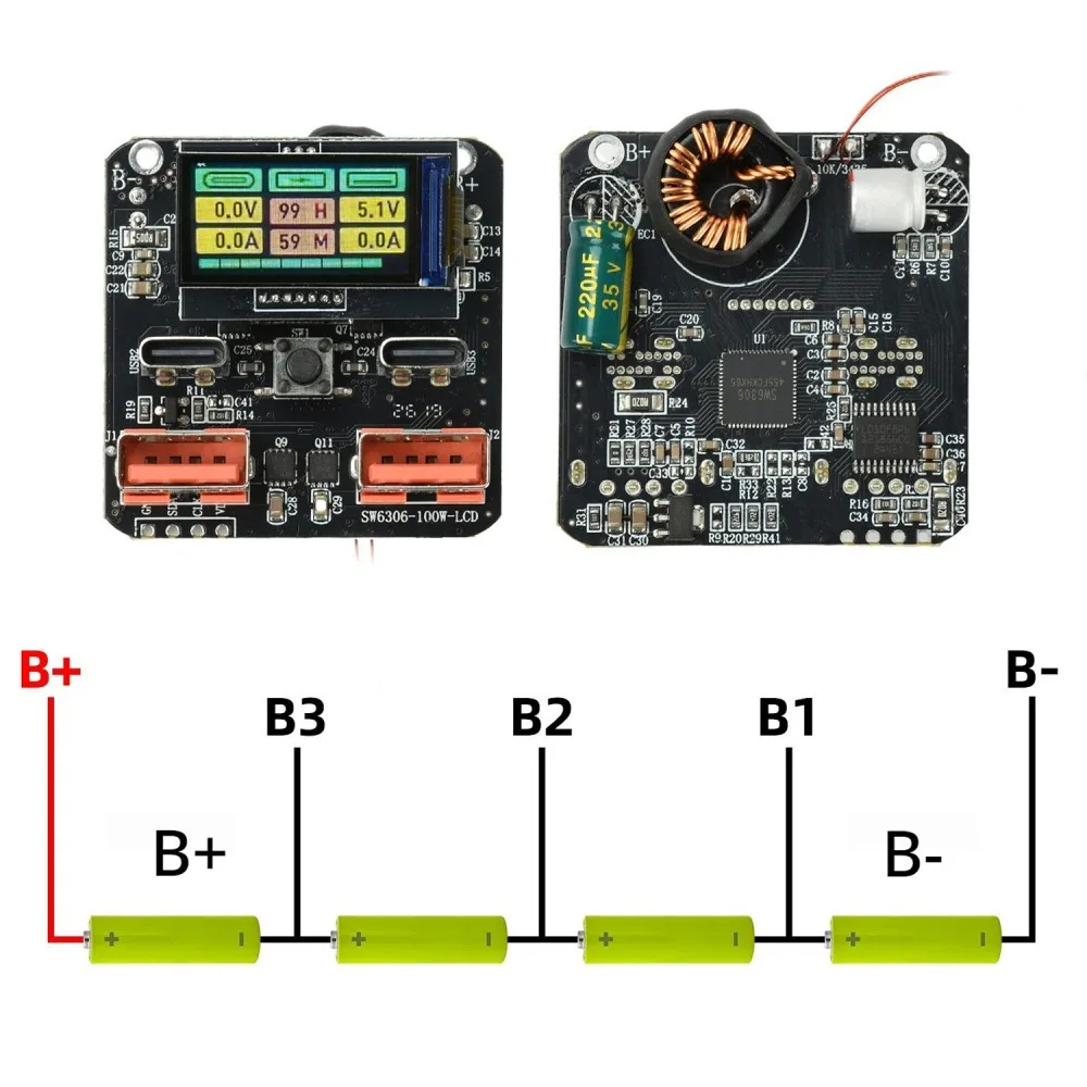 100W Bidirectional PD Fast Charge Power Module SW6306 Type-C Charge Discharge Board Support Multiple Fast Charging Protocol