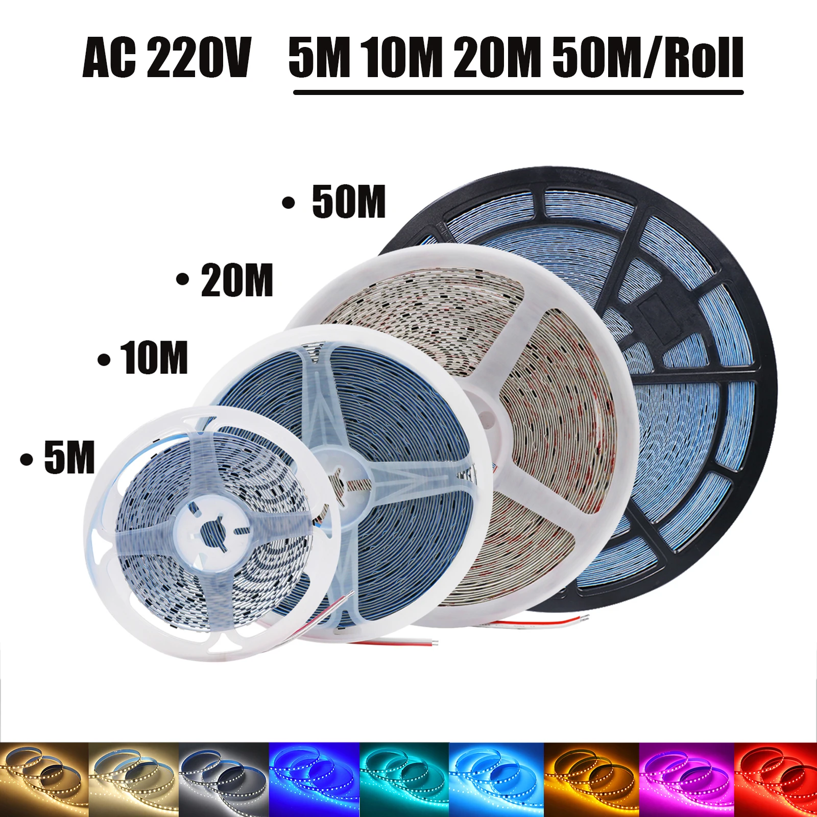 

AC 220V LED Strip White/Ice Blue/Green/Pink/Red 120Leds/M IP44 5M 10M 20M 50M/Roll Home Decor Flexible Ribbon Rope Tape Light