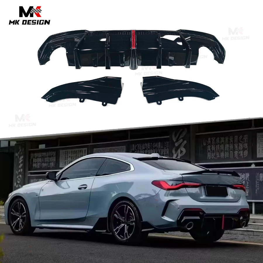 

PP Material VTEN Style Rear Diffuser W/ LED Light for BMW 4 Series G22 2020+ Rear Bumper Lip Splitters Winglets Body Kit