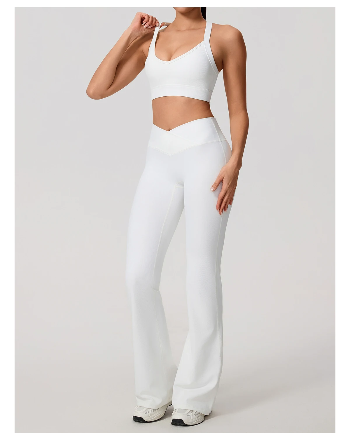 Sommer Damen Geripptes Gym Schnelltrocknendes Zweiteiler-Set Nahtloses Sport-Yoga-Set für Frauen Outdoor 2-teiliges Po-Lifting Sportoutfit – Detail 24