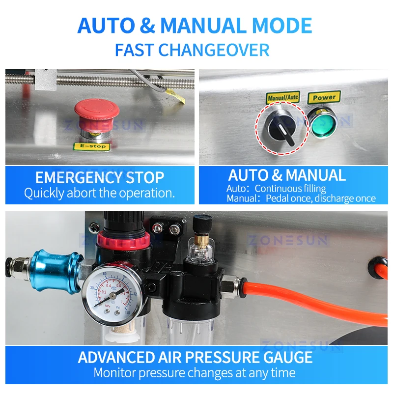 ZONESUN 5-100ml poziome pneumatyczne wypełniacz szampon wina napoje sok oleju maszyna do napełniania detergentów żywności maszyny do napojów