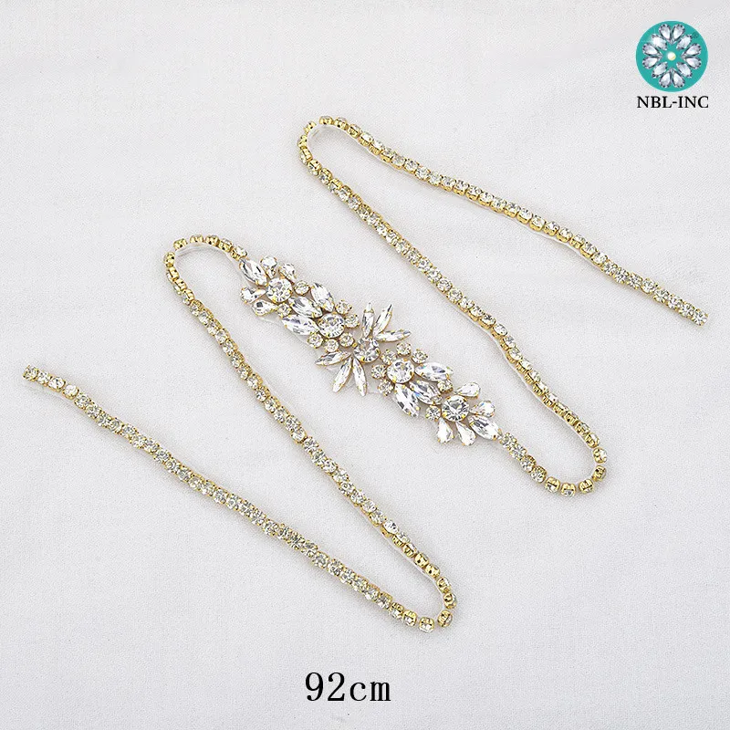 (1PC) Wedding belt silver rhinestone applique rose gold bridal crystal beaded applique iron on for wedding dresses WDD0919