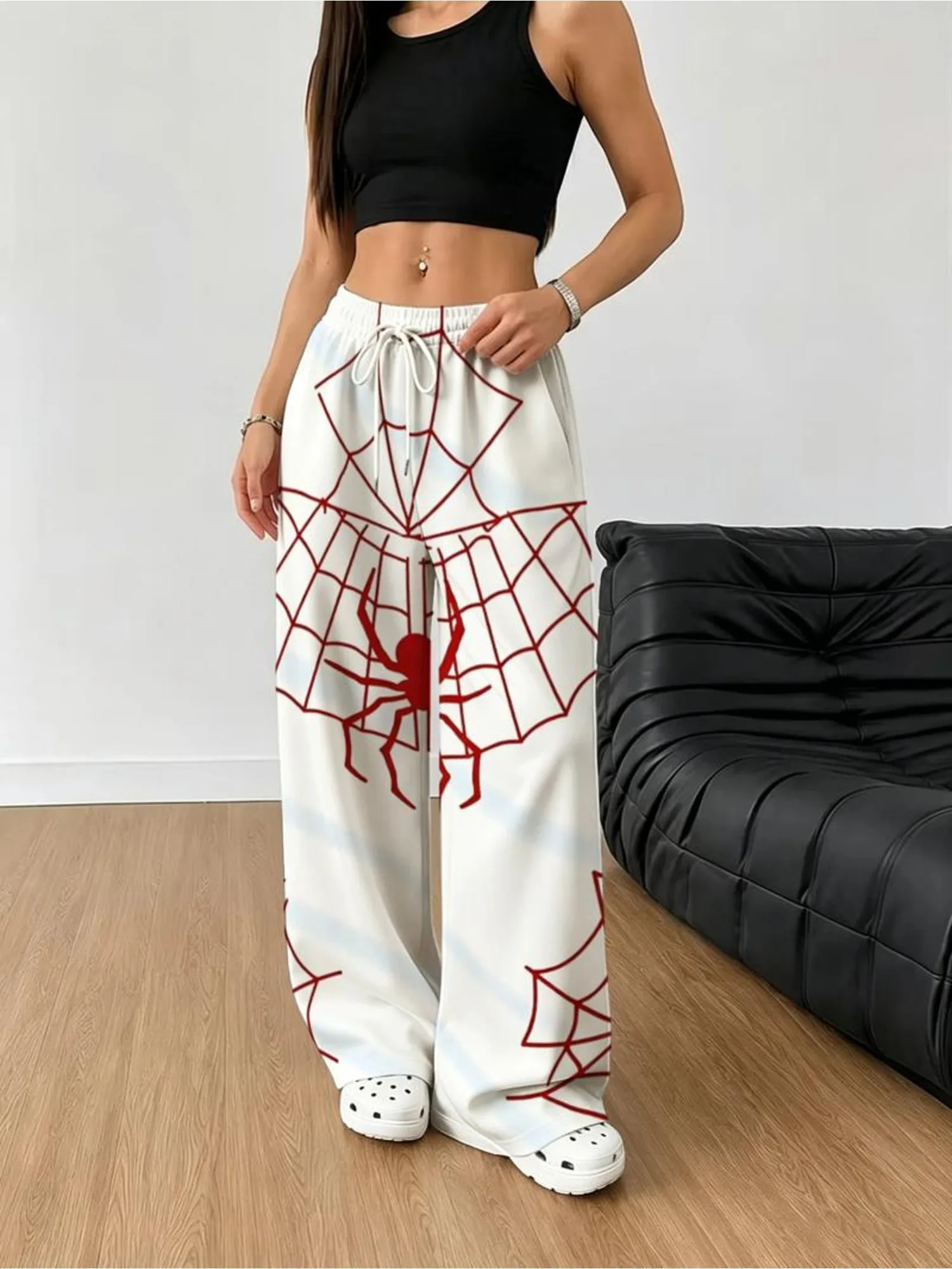 Spring/Autumn Hot Sale Personalized Fashionable Y2k Spider Web Pants Trendy Fashion Vintage Print Loose Women Sports Pants