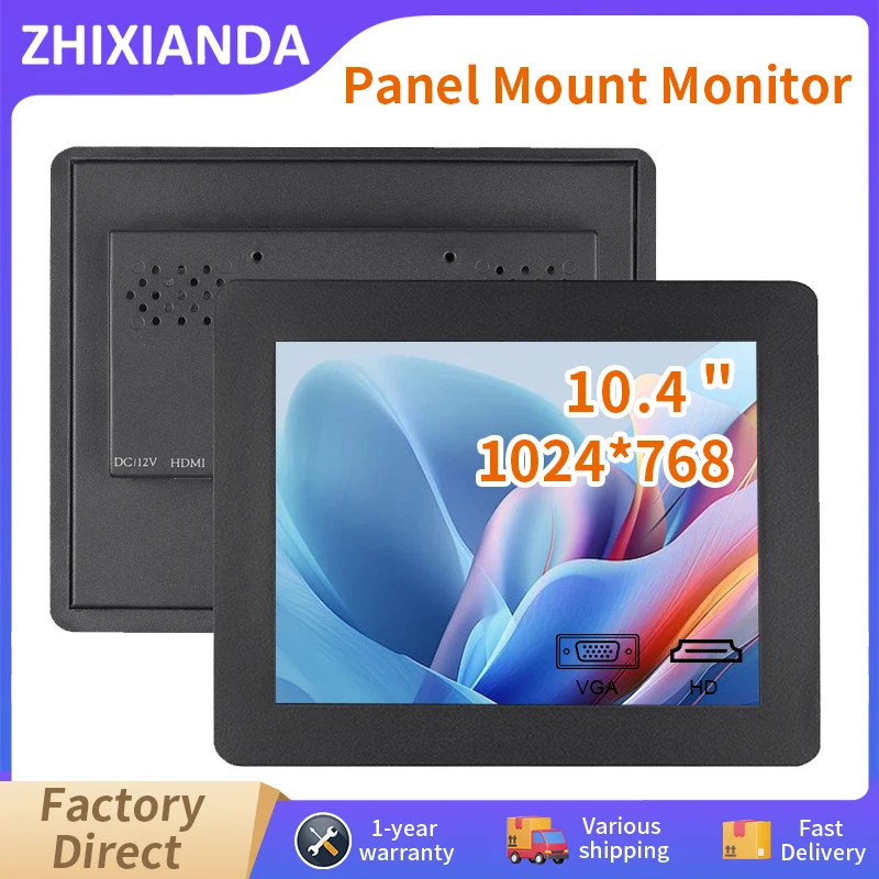 10.4 Inch Embedded Monitor Panel Mount Touch Screen Industrial IPS Display 1024*768 HDMI VGA Interface For Automation Equipment