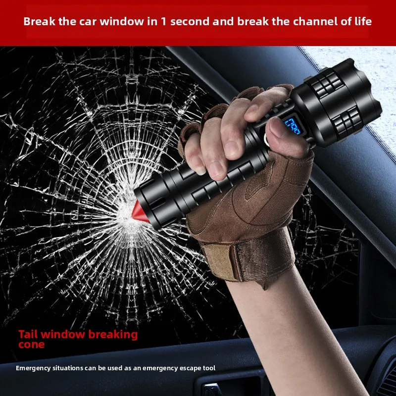 Outdoor Hiking And Camping Trip Type-C Rechargeable Smart Monitor With Output Safety Hammer LED Flashlight Waterproof