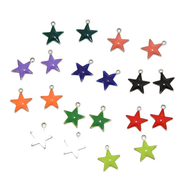 20pcs Stainless Steel Stars Enamel Colorful Silver Charms Pendants for Girls Women Nekclace Making DIY Findings 15x13mm