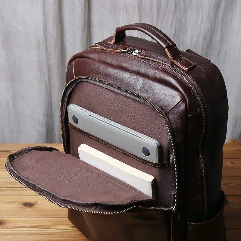 NZPJ Retro Echtes Leder männer Rucksack Mode Rucksack Top Schicht Rindsleder Computer Rucksack Große Kapazität Reisetasche – Detail 18