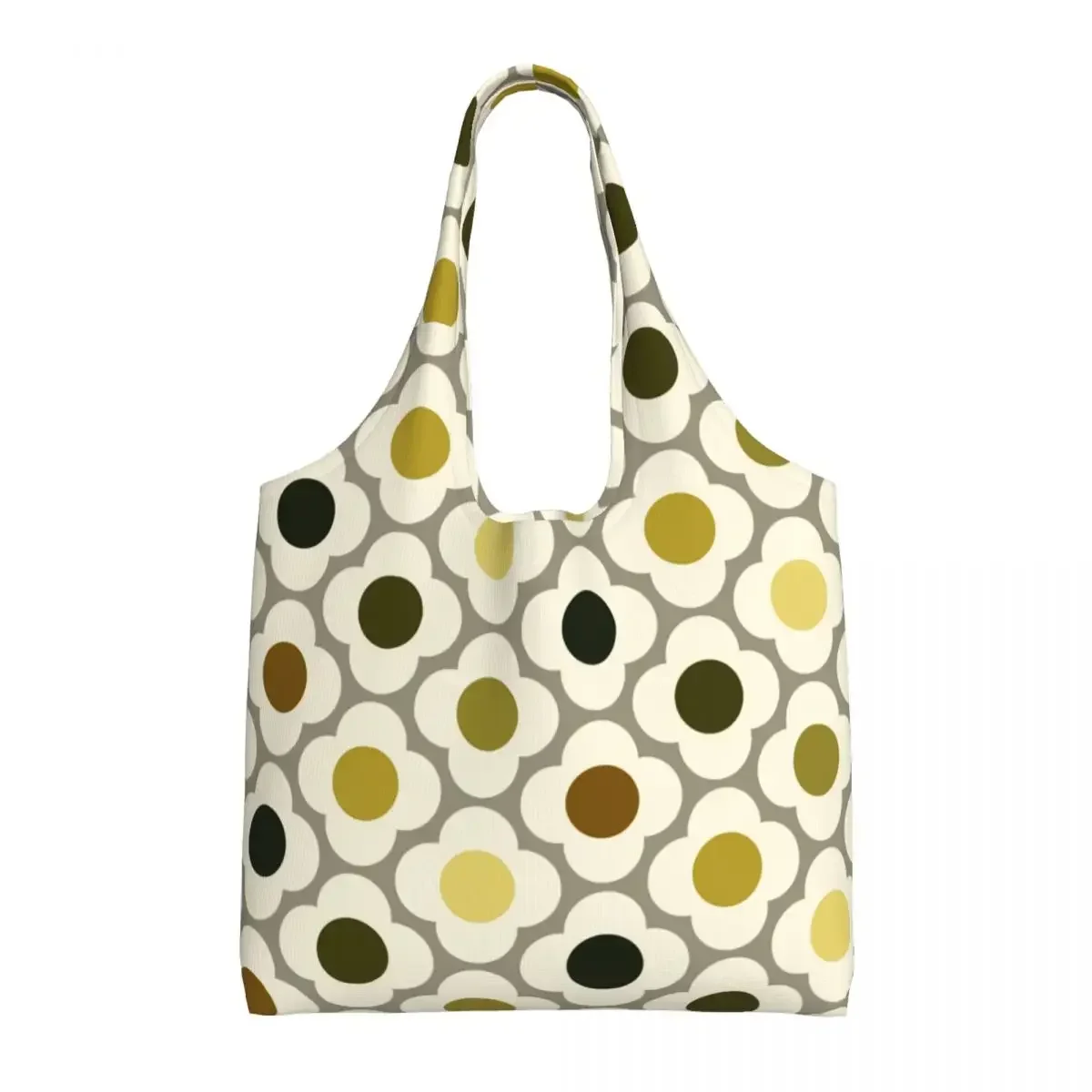 Custom Orla Kiely Spot Flower Yellow Groceries Shopping Bags Canvas Shopper Tote Shoulder Bags Big Capacity Durable Handbag