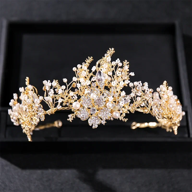 Gold Color Luxury Crystal Wedding Tiara And Crowns Party Rhinestone Prom Bridal Diadem Crown Tiara For Women Bride Hair Jewelry