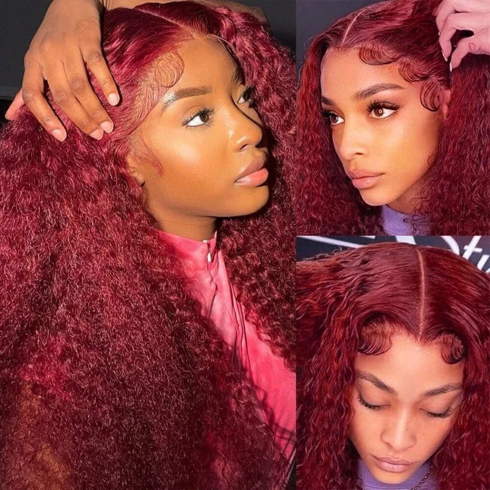 99J Burgundy Deep Wave 13x6 HD Lace Front Wig Red Colored 13x4 Lace Frontal Human Hair Wigs For Women