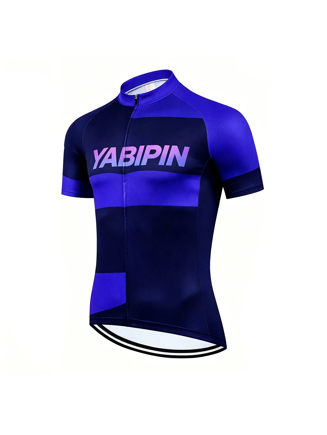 Kurzarm-Radtrikot für Herren, Stehkragen, durchgehender Reißverschluss, atmungsaktiv, schnell trocknend, leichtes Fahrrad-Oberteil