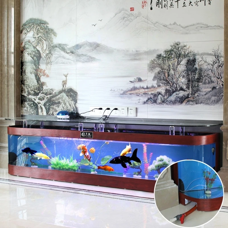 Custom TV Stand Aquarium Ultra Clear Glass Curved Floor Standing Self Cleaning Ecological Fish Tank For Home Living Room