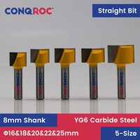 Woodworking Straight Router Bits Set 8mm Shank 5-Size Diameter-16&18&20&22&25mm Material Removal Bit