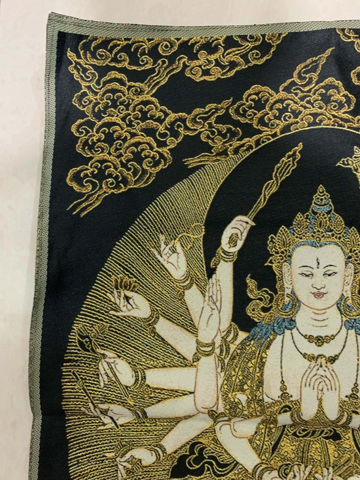 36 Inch Tibetan Silk Thangka Maha Cundi Bodhisattva Buddhism Mural Tibetan Cloth Artwork for Home Decor