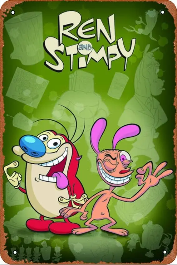 Ren and Stimpy TV Series Cast Comic 8x12 Inches Metal Sign Vintage Look, Dominic Wall Decor for Bars,Garage,Cafes,Pubs