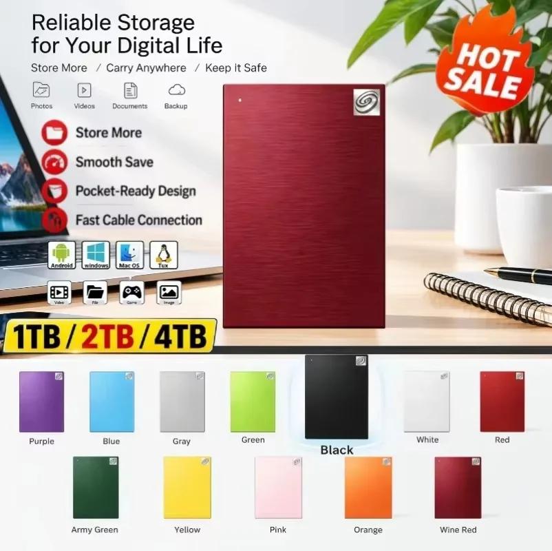 High Speed Portable SSD 4TB External Hard Drive USB 3.0 1TB Mobile Data Storage for Laptop Mac PC Compact Durable Use 2026 Fast.