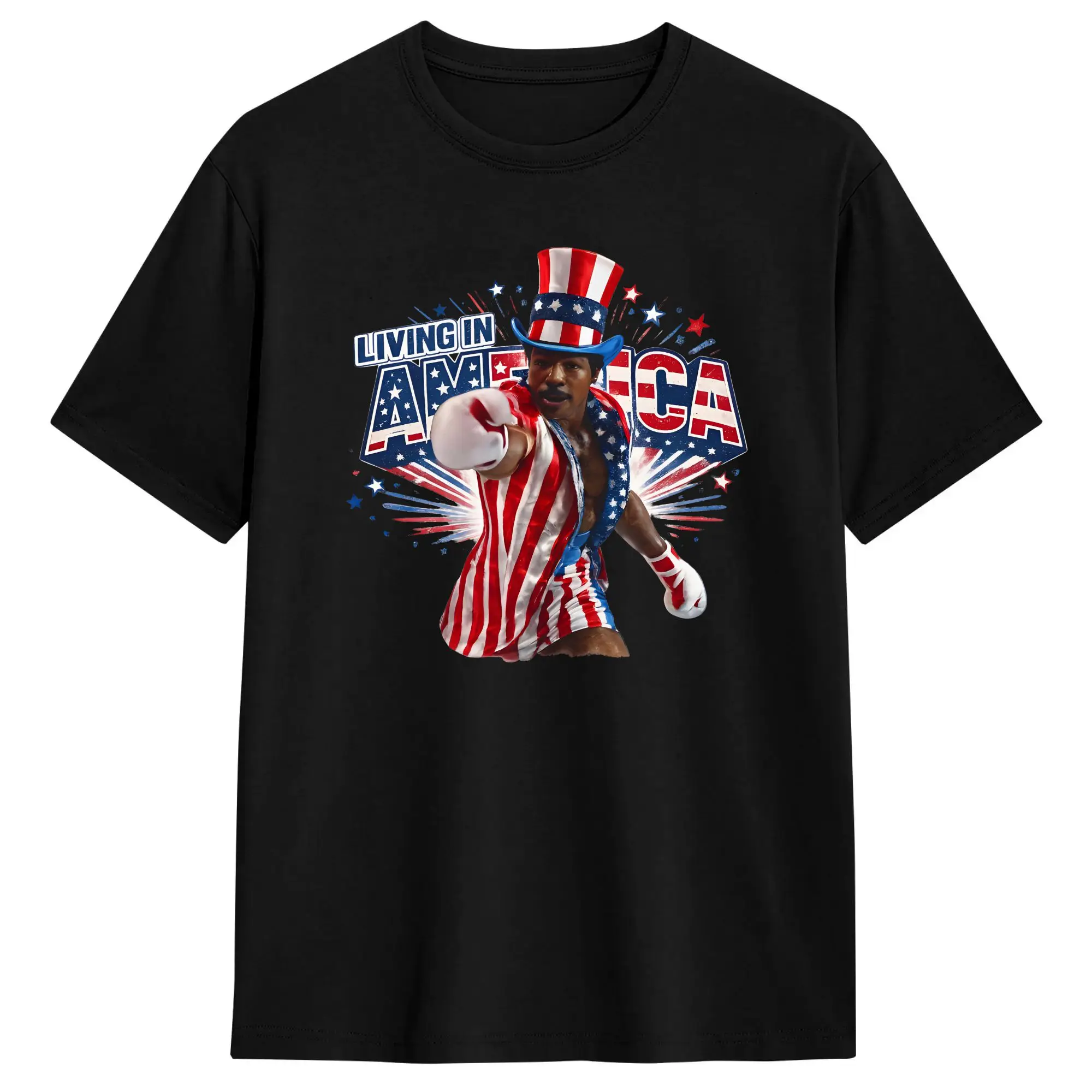 Living in America Apollo Creed 4th Of July T Shirt Summer Cotton T Shirts For Men's Casual Tee Shirt Short-Sleeved Y2K Top Tees