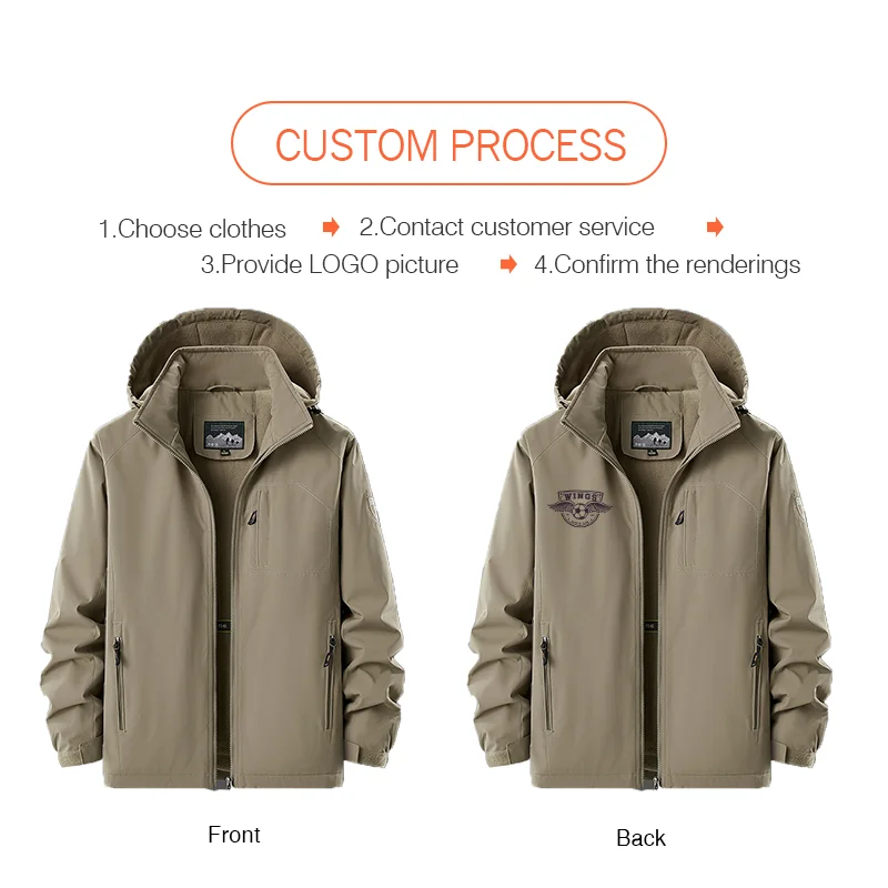 Man Winter Outdoor Windproof Jacket Custom Logo Man Detachable Hat Outwear Jackets Personality Customization Male Work Jacket